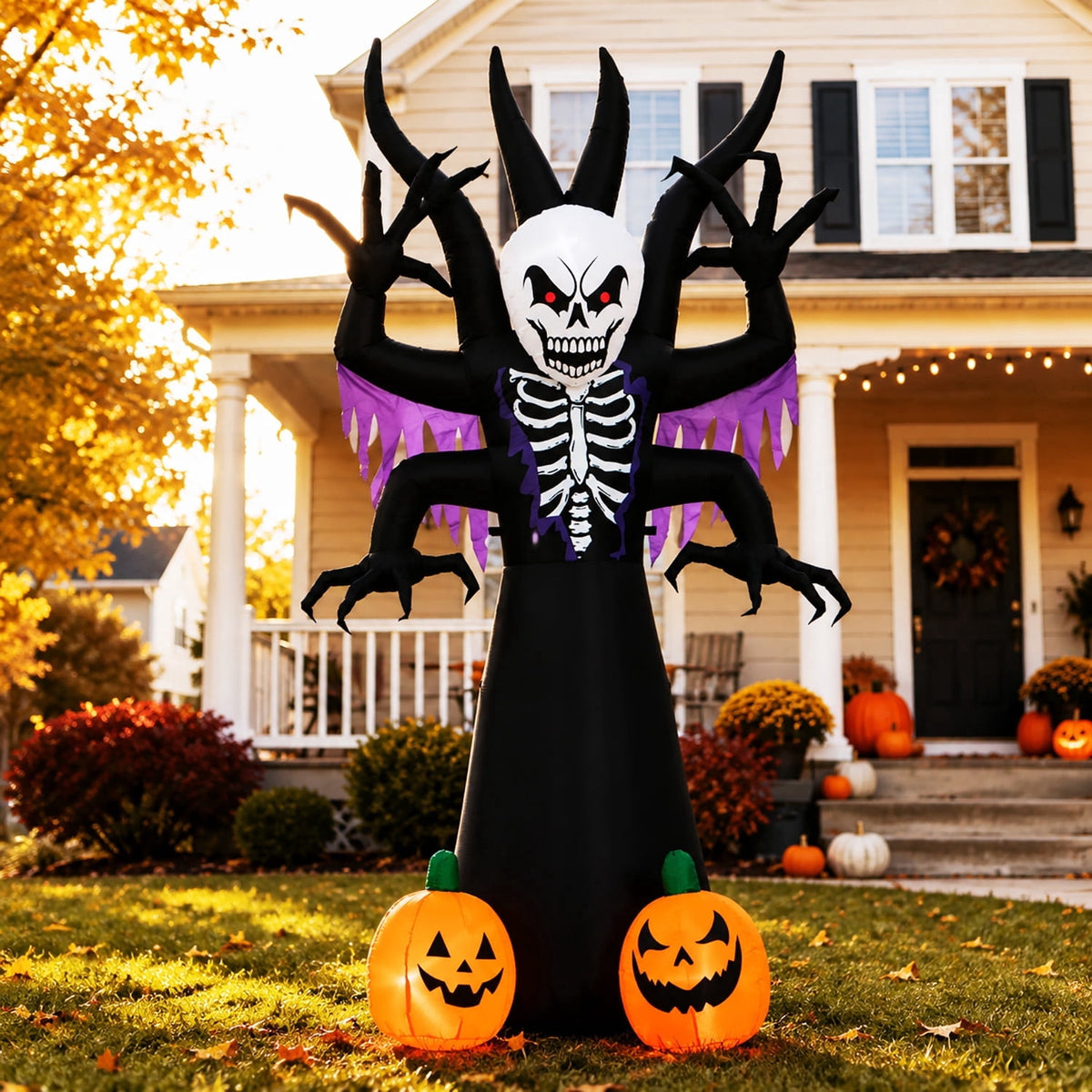 Toiyjofe 6ft Halloween Inflatable Black Cat with Glowing Jack o' Lantern and Witch Hat, Outdoor LED Trick-or-Treat Decoration for Yard, Lawn & Porch