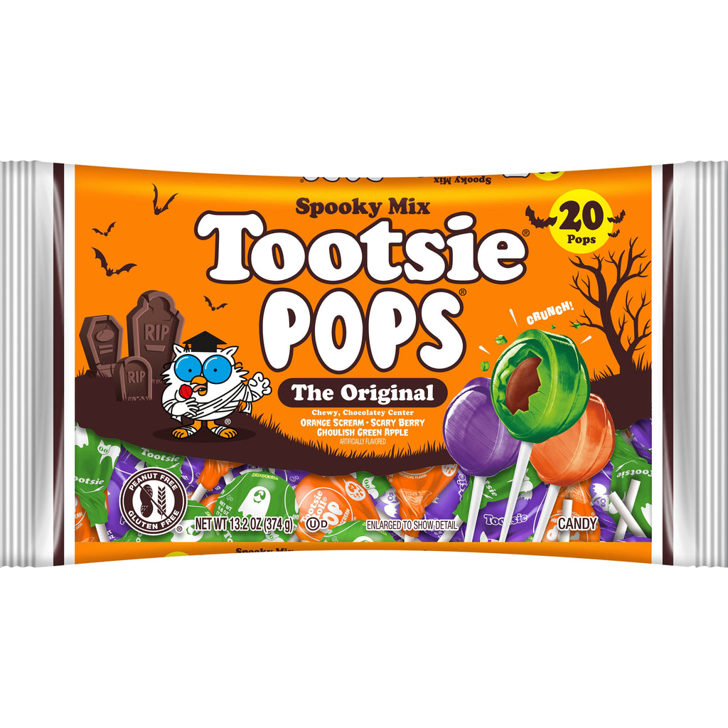 Tootsie Pops, Halloween Lollipops, Individually Wrapped, 13.2 oz. Peanut Free and Gluten Free. Contains Milk and Soy.