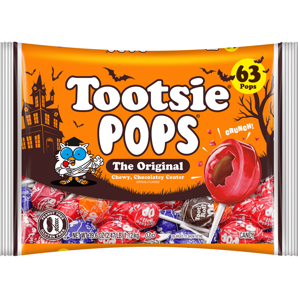 Tootsie Pops Halloween, 39.6 oz, 63 Piece Bag of Halloween Lollipops. Peanut-Free, Gluten Free, Contains Milk and Soy.