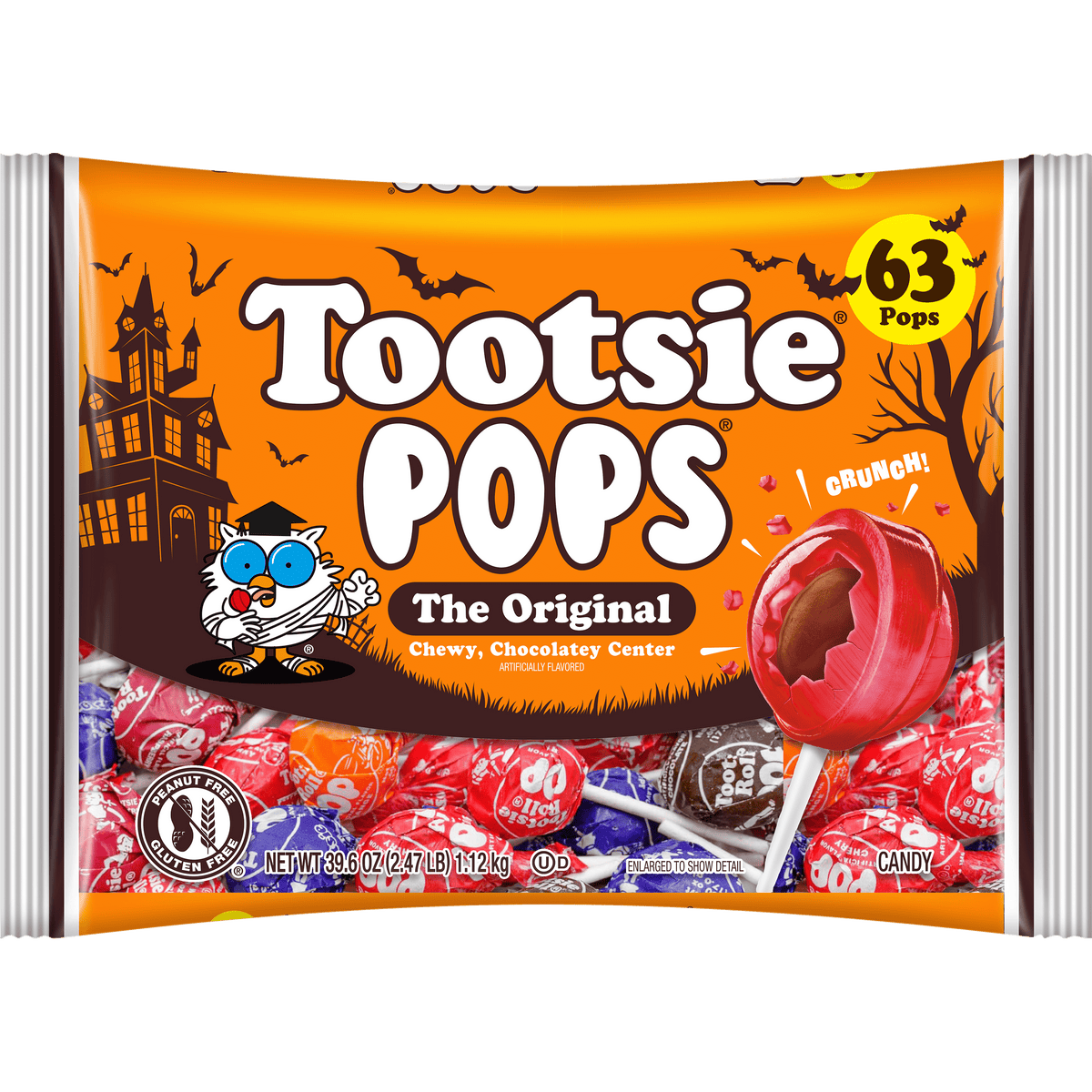 Tootsie Pops Halloween, 39.6 oz, 63 Piece Bag of Halloween Lollipops. Peanut-Free, Gluten Free, Contains Milk and Soy.
