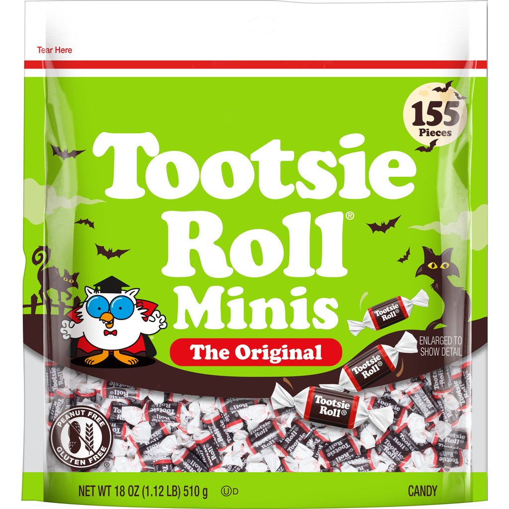 Tootsie Roll Midgees, Chewy Halloween Candy, Individually Wrapped, 18 oz, 155 Piece Bag. Peanut Free and Gluten Free. Contains Milk and Soy.