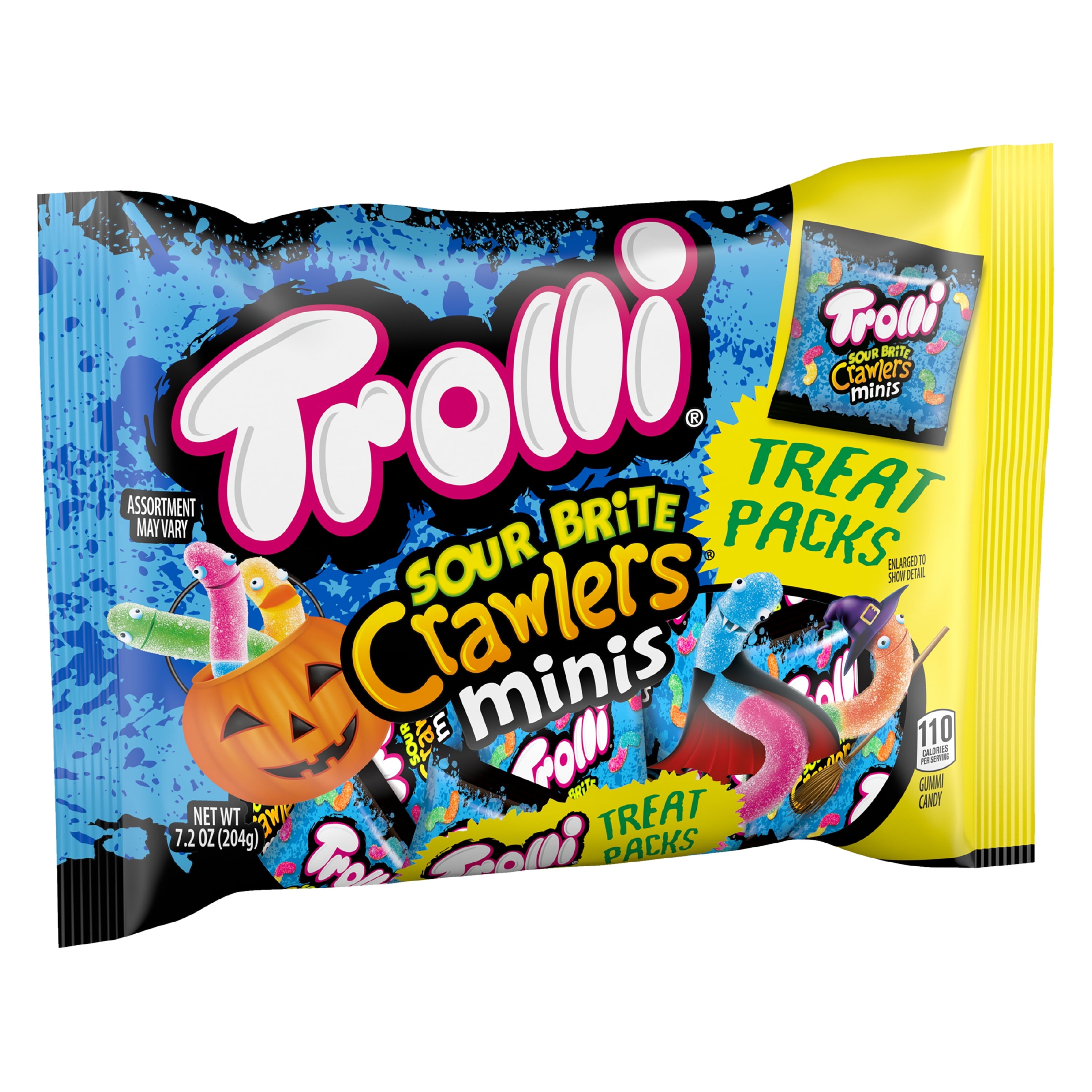 Trolli Sour Brite Crawlers, Halloween Sour Candy Treat Packs, 7.2 oz Bag, 12 Count