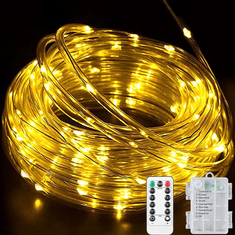Christmas Tree Lights 23ft 50 LED Battery Operated Rope String Lights with 8 Modes Remote for Xmas Patio Home Garden Decorations, Blue