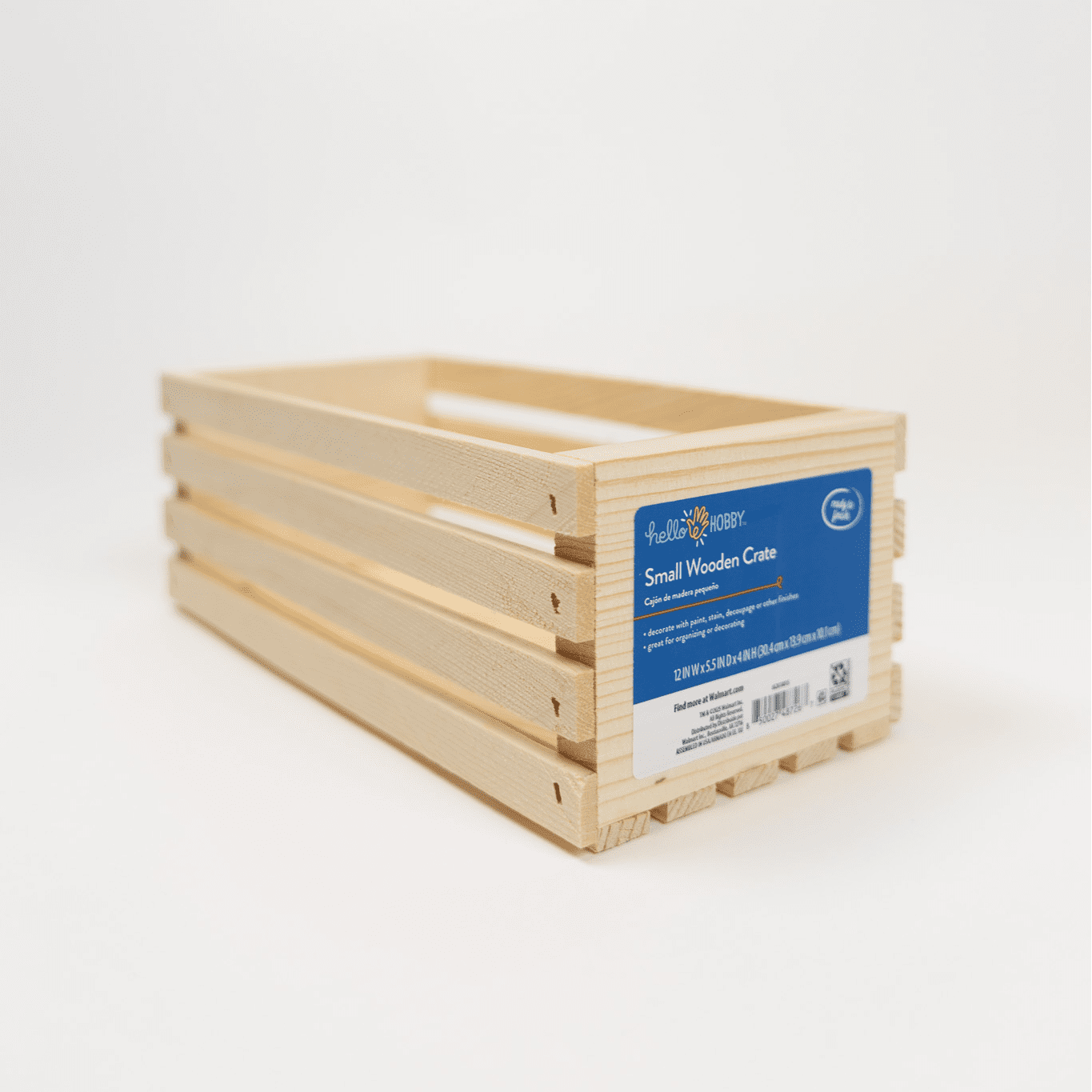 Hello Hobby Unfinished Wood Crate, 12 in x 5.5 in x 4 in