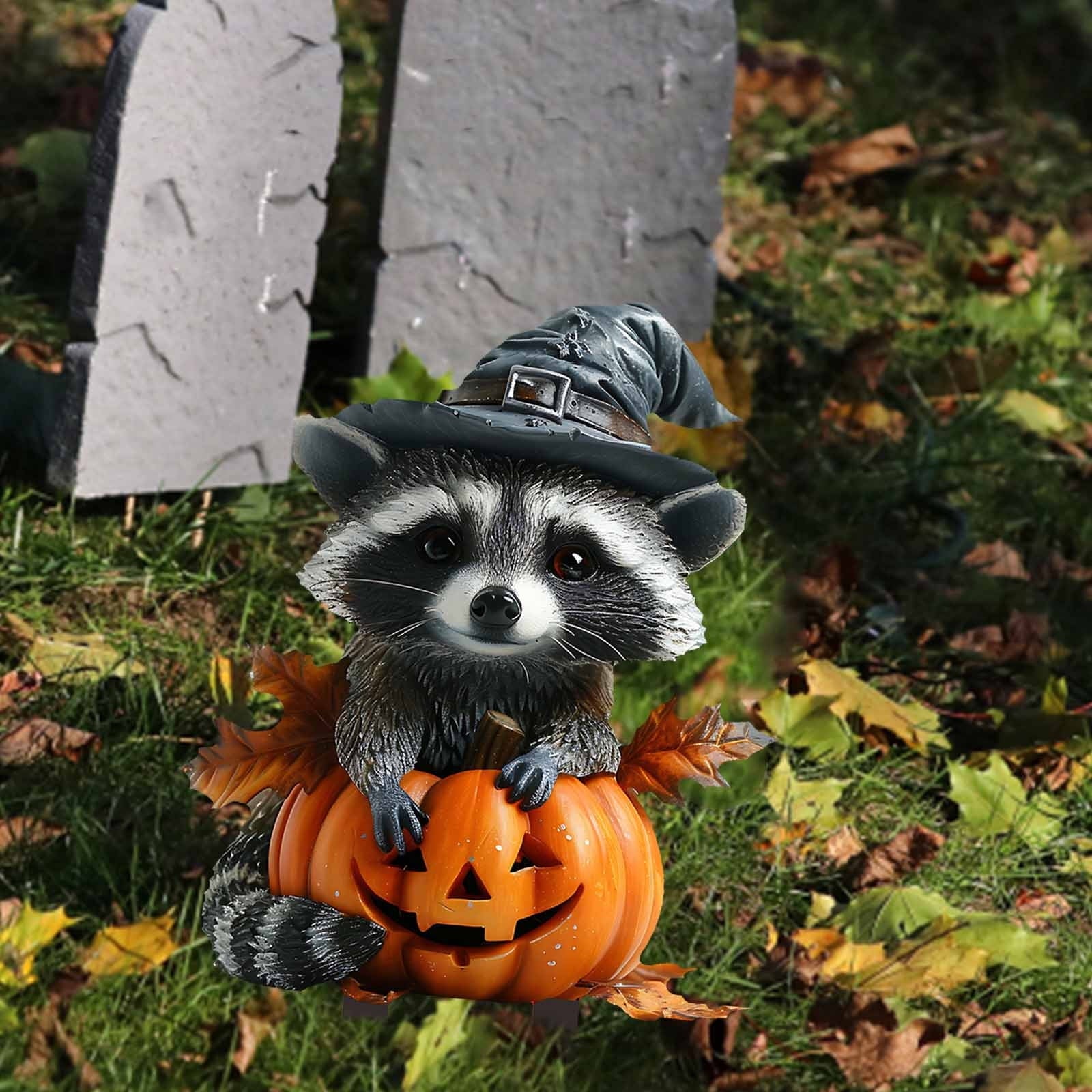 Uxgjfwu Halloween Raccoon Decoration Acrylic Yard Stake for Garden Lawn Pumpkin Patch Party Decor with Cute Animal Design