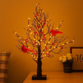 Vintage Glowing Cardinal Tree with Berries, Moving Cardinals Tree with LED Lights, Little Red Bird Trees Light, for Christmas, Halloween Tabletop Indoor Office Decorations