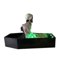 Voice Activated Animated Skeleton over Tombstone, Halloween Decorations Animatronic Coffin Skeleton Toys with Green Light, for Indoor or Covered Outdoor Use, Spooky Summerween Party Decor