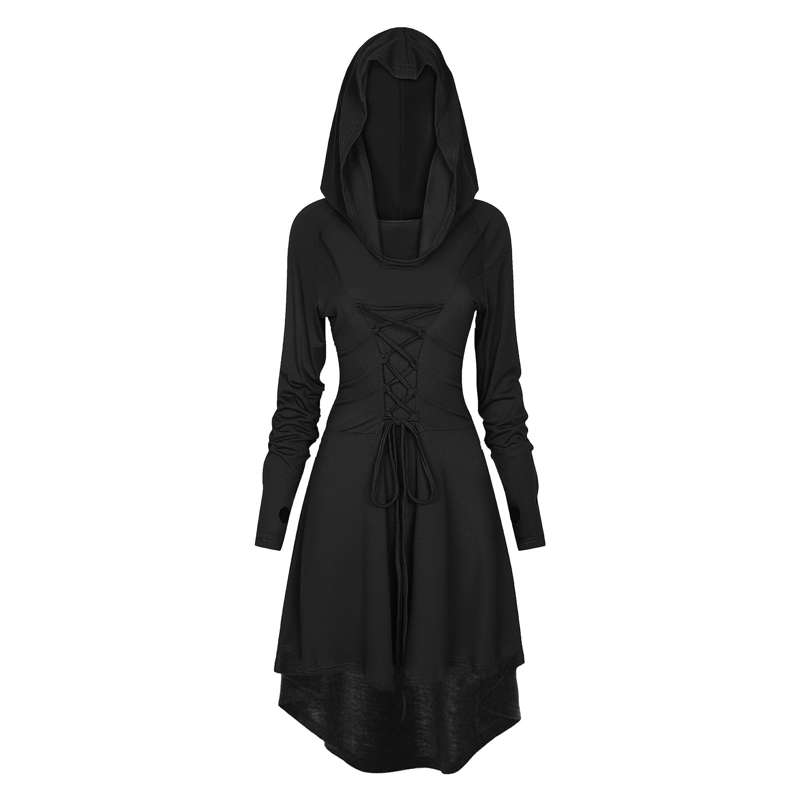WASFDN Womens Renaissance Costumes Hooded Robe Lace Up Renaissance Dress Women Halloween Vintage Medieval Cloak(Green,L)