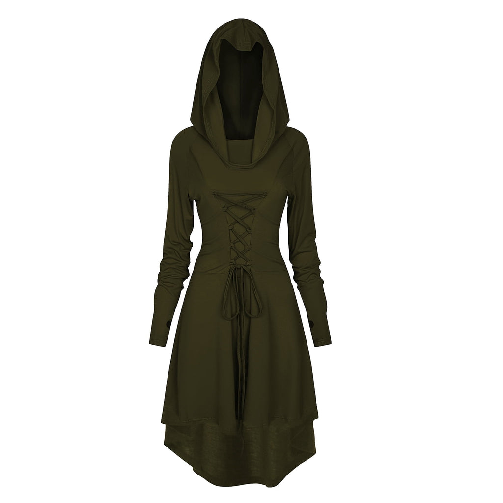 WASFDN Womens Renaissance Costumes Hooded Robe Lace Up Renaissance Dress Women Halloween Vintage Medieval Cloak(Green,L)