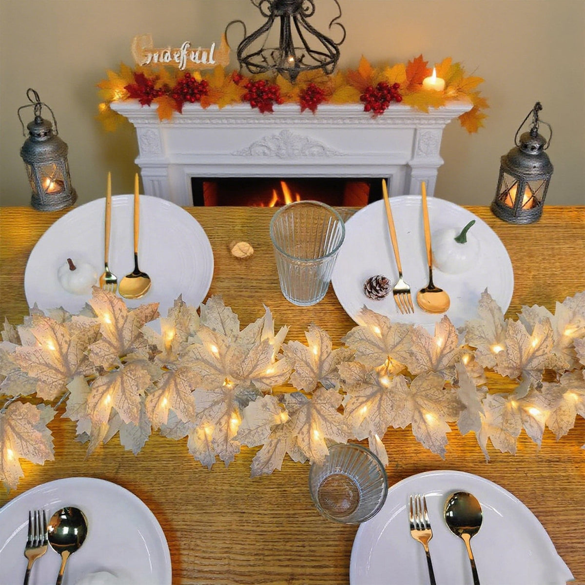 WKSCLPAI Halloween Maple Leaf Garland, Fall Vine Wreaths for Autumn Festivities Decor,Seasonal Garlands for Home,Halloween & Fall Decorations