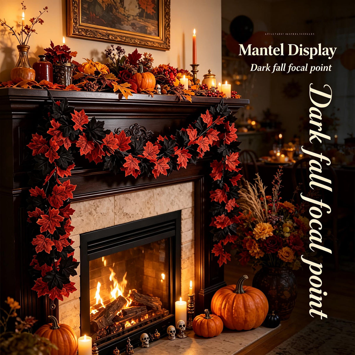WKSCLPAI Halloween Maple Leaf Garland, Fall Vine Wreaths for Autumn Festivities Decor,Seasonal Garlands for Home,Halloween & Fall Decorations
