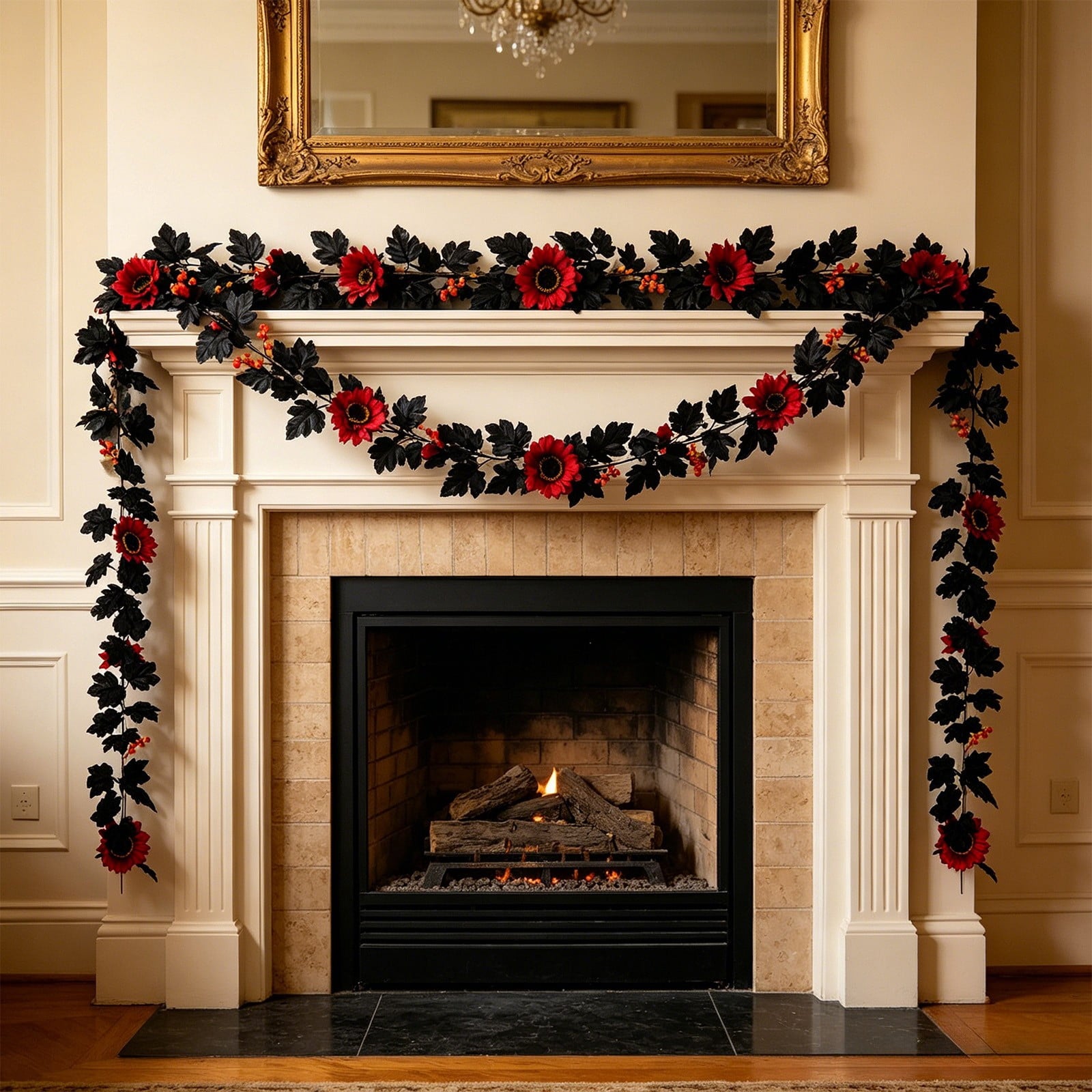 WKSCLPAI Halloween Maple Leaf Garland, Fall Vine Wreaths for Autumn Festivities Decor,Seasonal Garlands for Home,Halloween & Fall Decorations