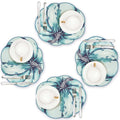 OVZME 4PCS Fall Placemats, Autumn Printed Pumpkin Place Mats for Kitchen Dining Table, Thanksgiving Harvest Halloween Holiday Decor Placemat, Water-Proof, Each 13" x 15", Dark Blue