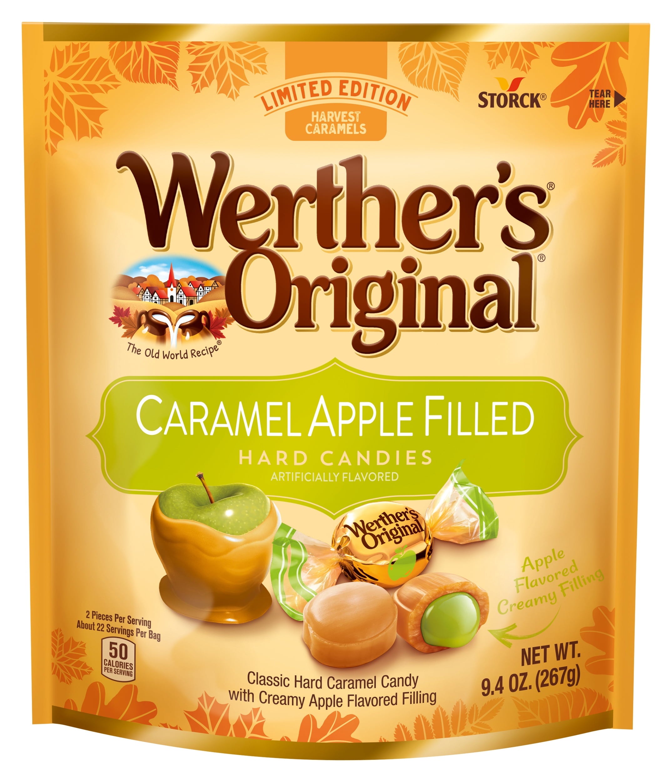 Werther's Original Limited Edition Fall Harvest Caramel Apple Filled Hard Candies, 9.4 oz Bag