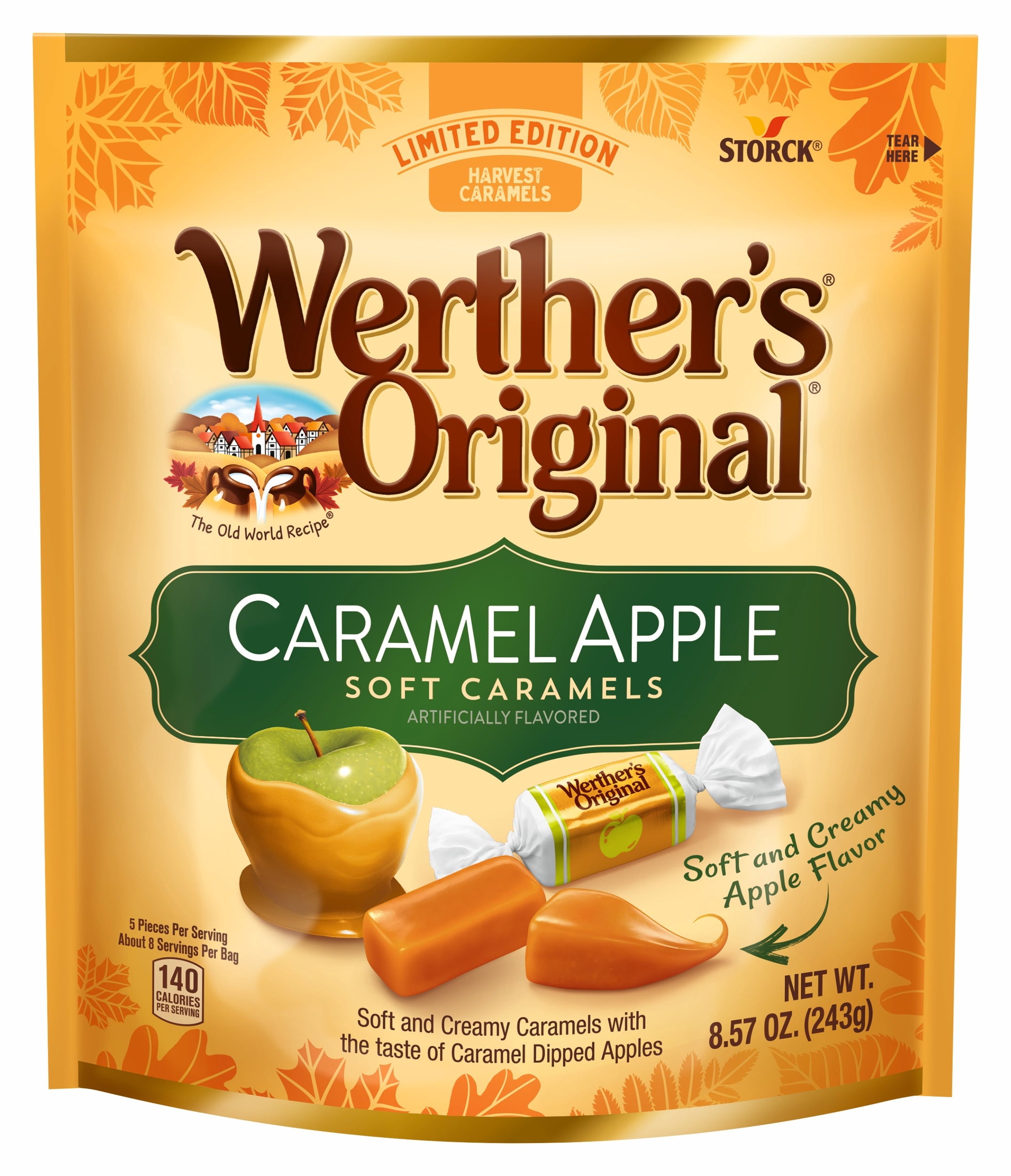 Werther's Original Limited Edition Fall Harvest Caramel Apple Soft Caramels, 8.57 oz Bag