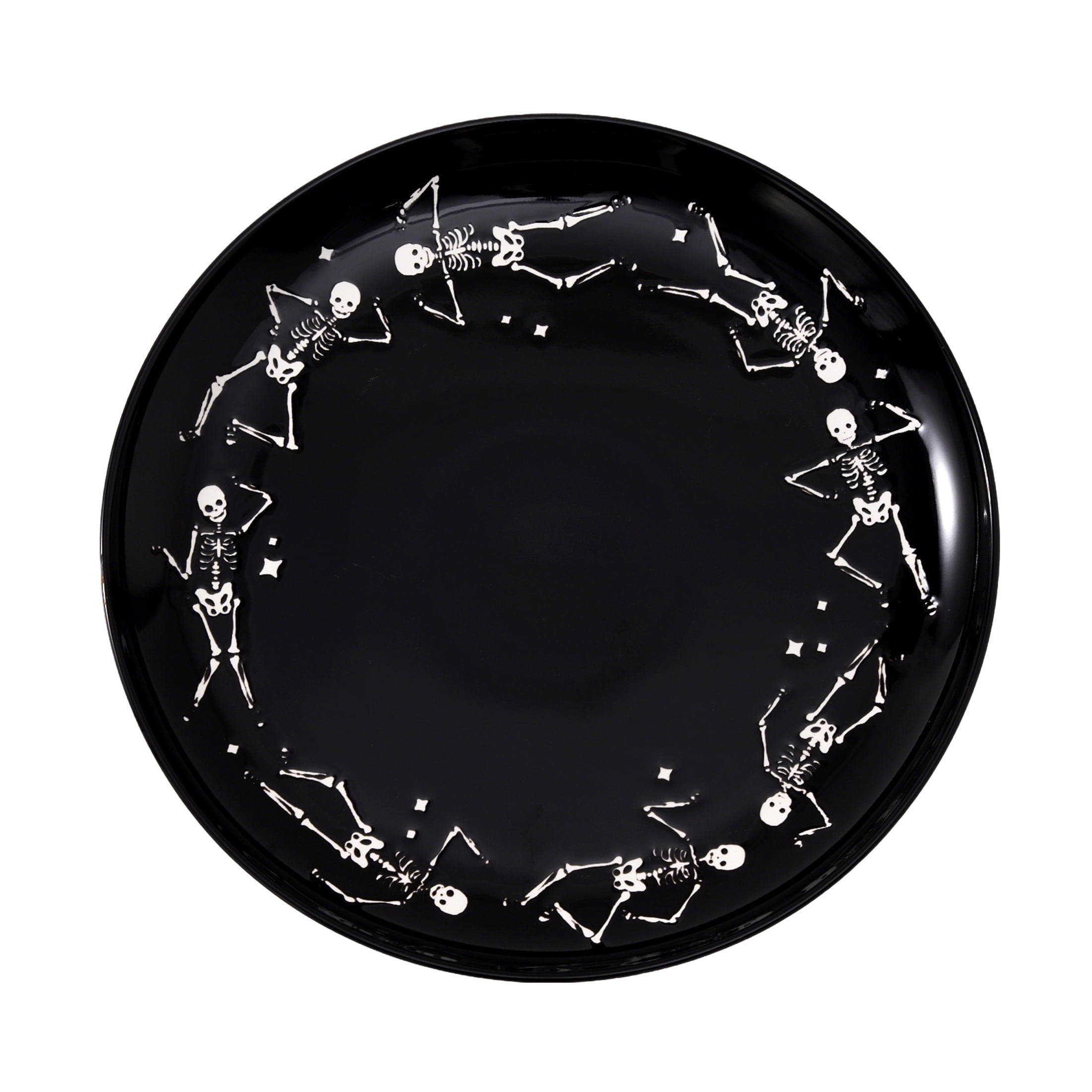 Way To Celebrate Halloween Dancing Skeleton Round Serving Tray, Black, 11.93 in