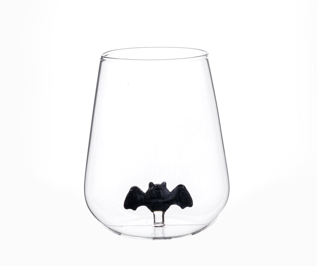 Way To Celebrate Halloween Stemless Wine Glass with Bat, 16.5 oz