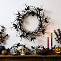 WWC Halloween Wreath, 18 inch Black Bats and Bare Branch Wreath, Gothic Halloween Decor Twig Wreath for Halloween Party Front Door Porch and Fireplace
