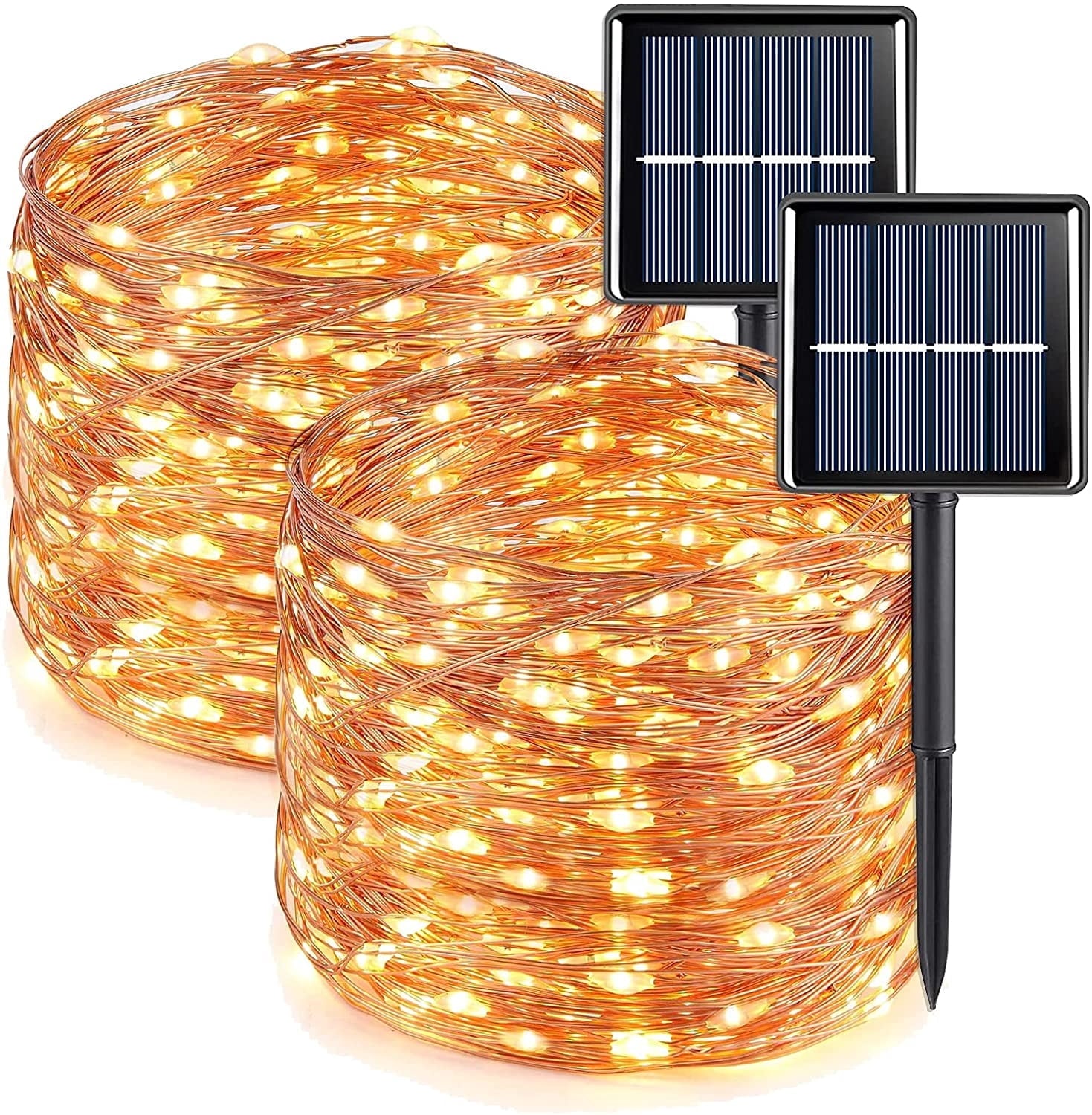 Purple Solar Fairy Lights Outdoor Waterproof, 4 Packs Each 33ft 100 LED Solar String Lights, 8 Modes Silver Wire Solar Twinkle Lights for Halloween Christmas Patio Garden