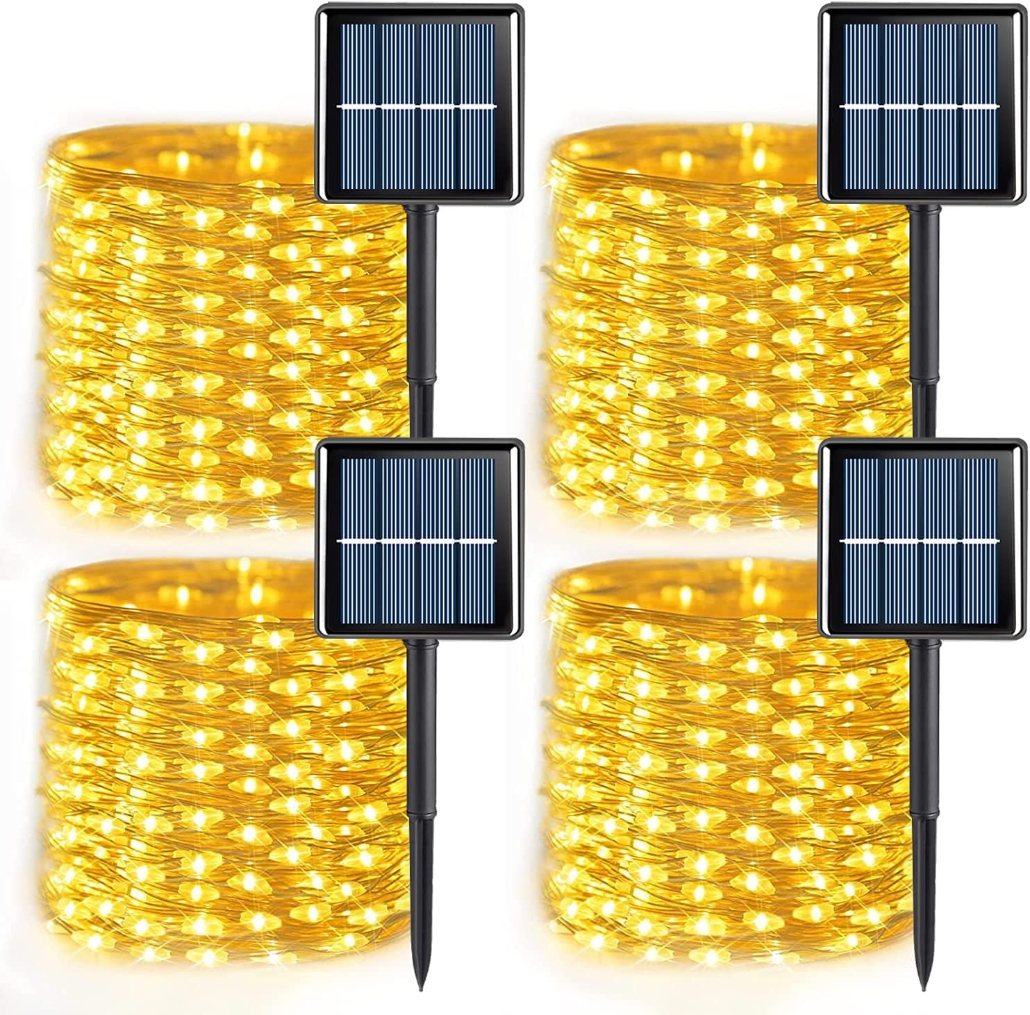 Purple Solar Fairy Lights Outdoor Waterproof, 4 Packs Each 33ft 100 LED Solar String Lights, 8 Modes Silver Wire Solar Twinkle Lights for Halloween Christmas Patio Garden