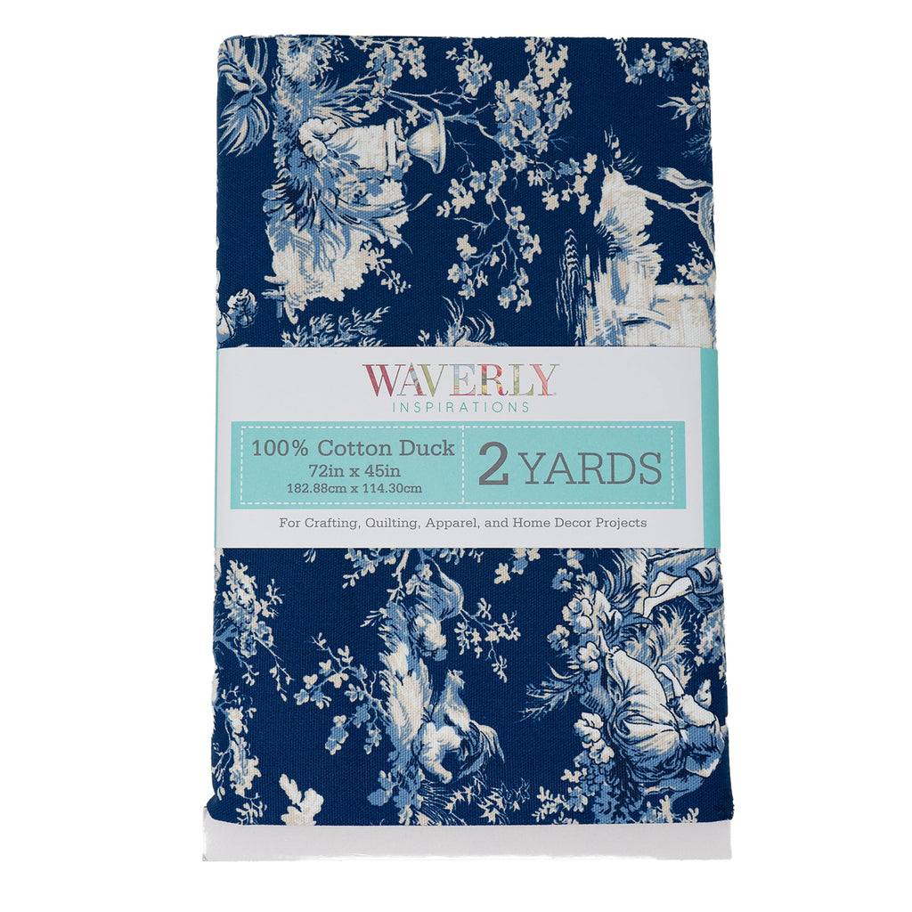 Waverly Inspirations 100% Cotton 45" x 2 Yards Precut Toile Navy Print Sewing & Crafting Fabric, 1 Each