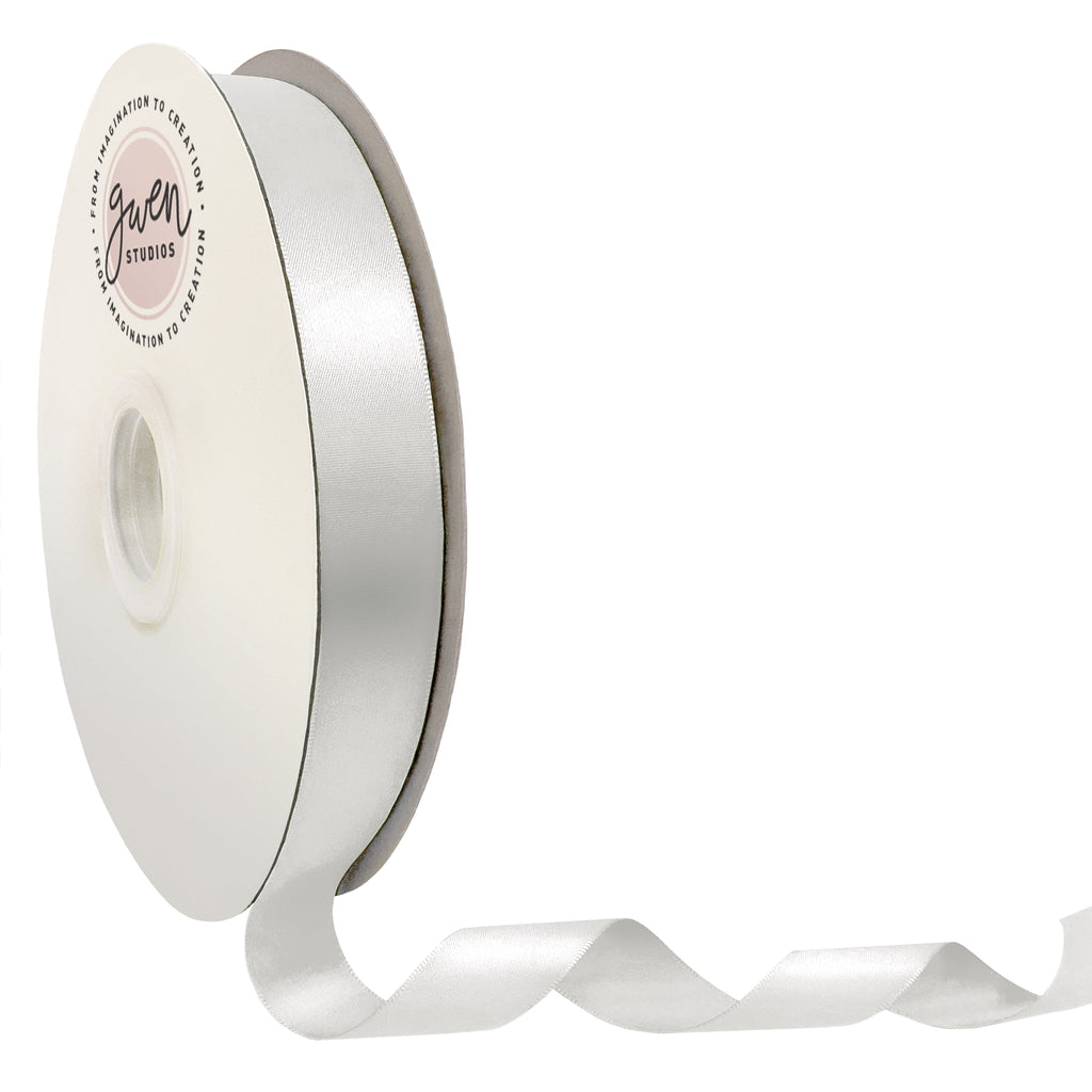 White Double Faced Satin Ribbon for Wedding and Crafts, 7/8" x 100 Yards by Gwen Studios
