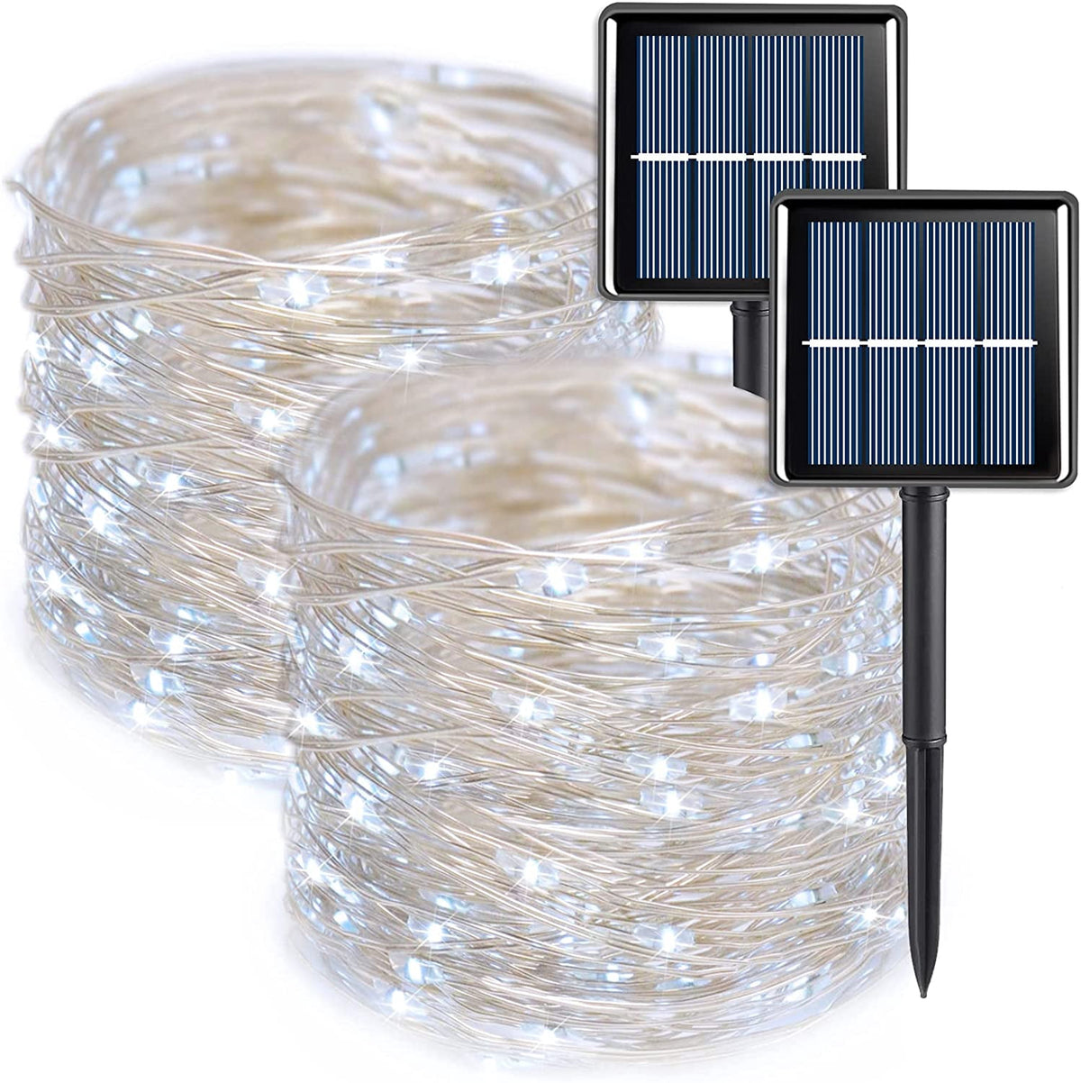 Purple Solar Fairy Lights Outdoor Waterproof, 4 Packs Each 33ft 100 LED Solar String Lights, 8 Modes Silver Wire Solar Twinkle Lights for Halloween Christmas Patio Garden