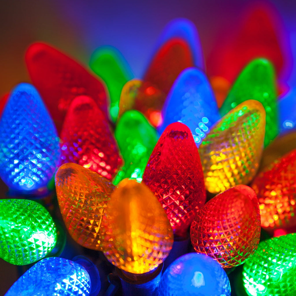 Wintergreen Lighting 25ct C7 LED Multi-Color Christmas Lights, 8" Spacing – Green Wire
