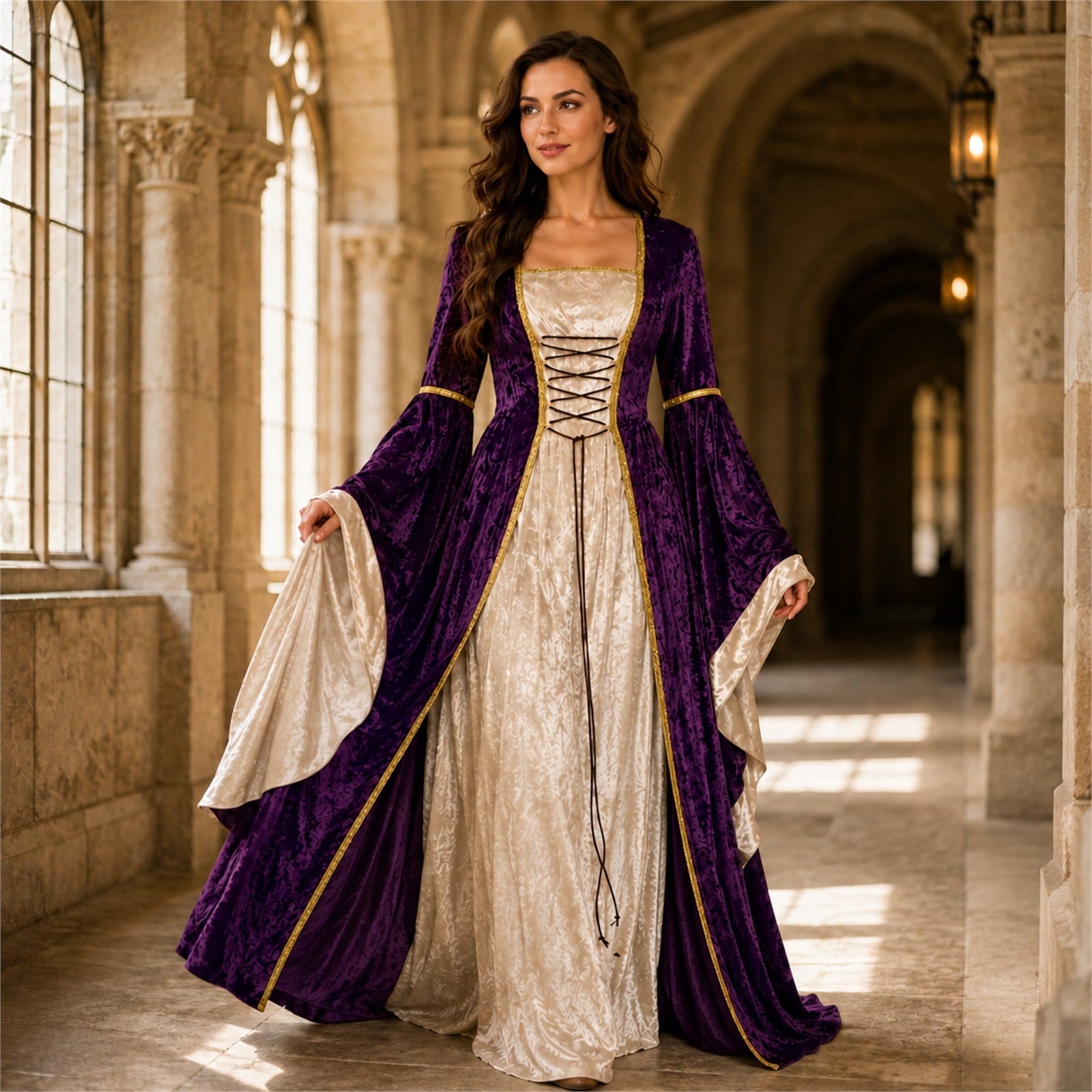 Witch Dress for Women Costume Halloween Vampire Dress 2026 Gothic Witch Costume Women Renaissance Medieval Velvet Outfit Cosplay Party White S