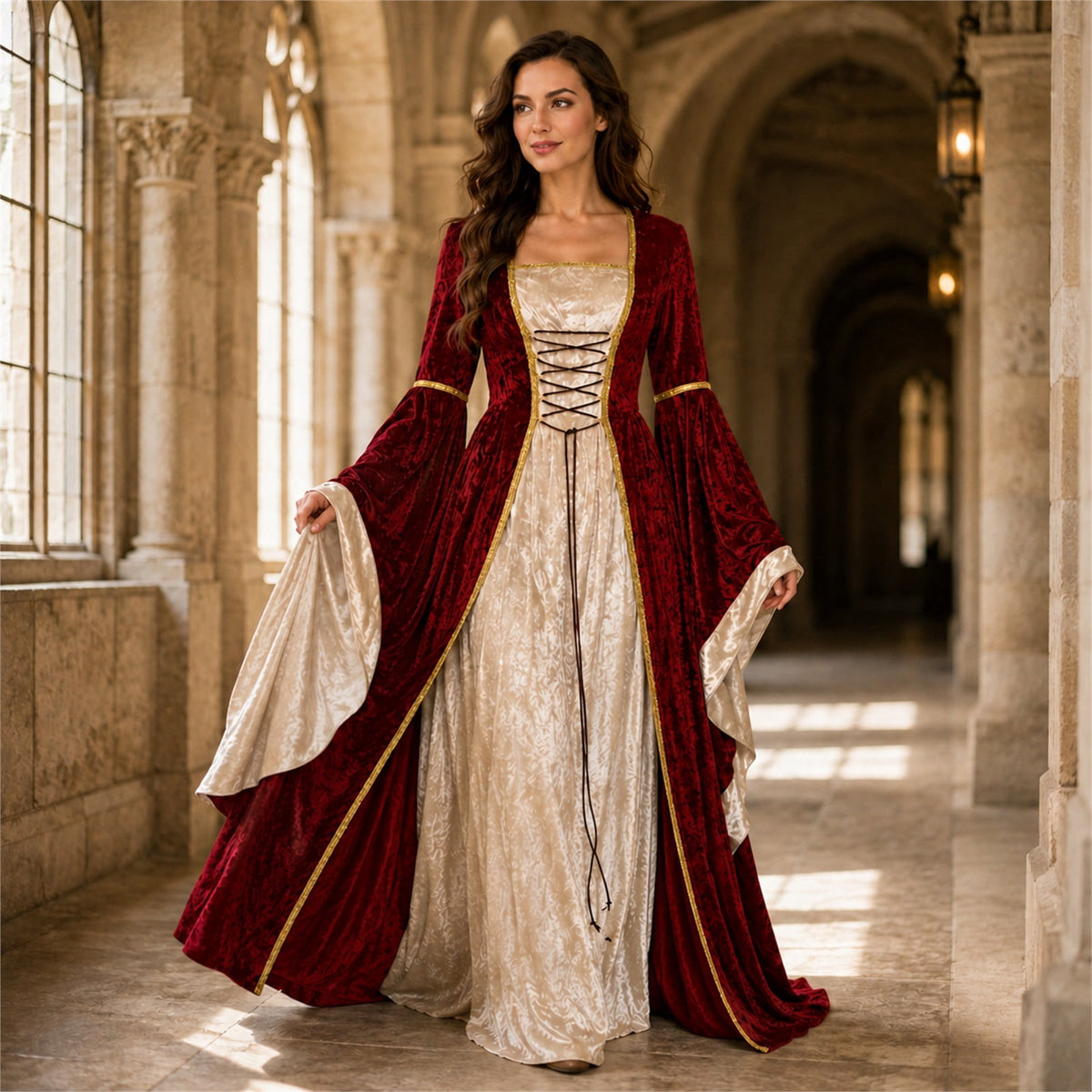 Witch Dress for Women Costume Halloween Vampire Dress 2026 Gothic Witch Costume Women Renaissance Medieval Velvet Outfit Cosplay Party White S