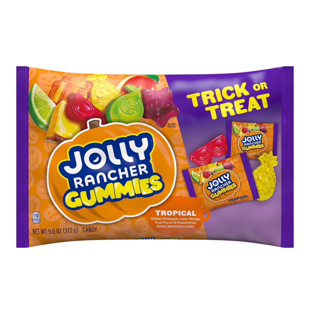 Jolly Rancher Gummies Assorted Tropical Flavored Snack Size, Halloween Candy Bag, 9.6 Oz