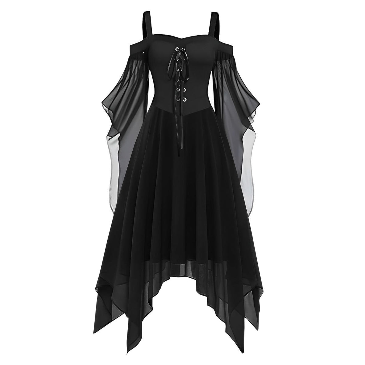 Medieval Renaissance Hooded Dress for Women, Silver Gothic Witch Costume with Lace-Up Corset, Vintage Velvet Long Sleeve Gown for Halloween Cosplay Renaissance Wedding Themed Party-Dark Blue/L