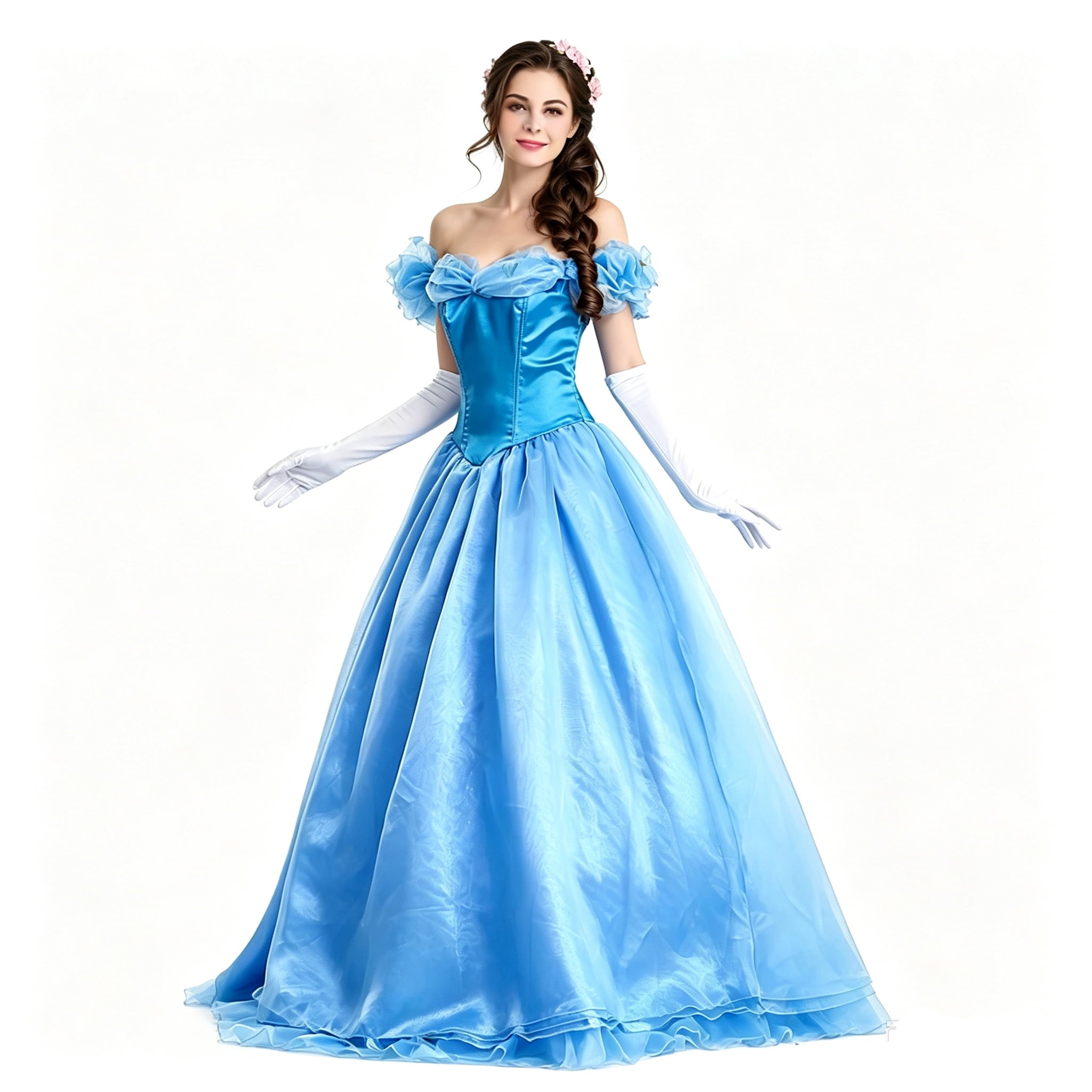 Women’s Off Shoulder Princess Costume Prom Gown Dress Long Wedding Dresses with Petticoat