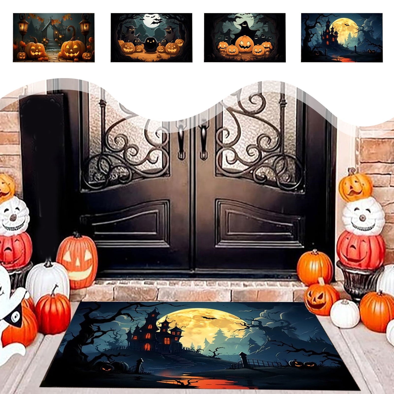 Xuniizn Halloween Mat, 16X24" Velvet Halloween Door Mat for Outside Entrance, Spooky Halloween Rug for Outdoor & Indoor, Non Slip Washable Halloween Doormat, Halloween Bathroom Decor