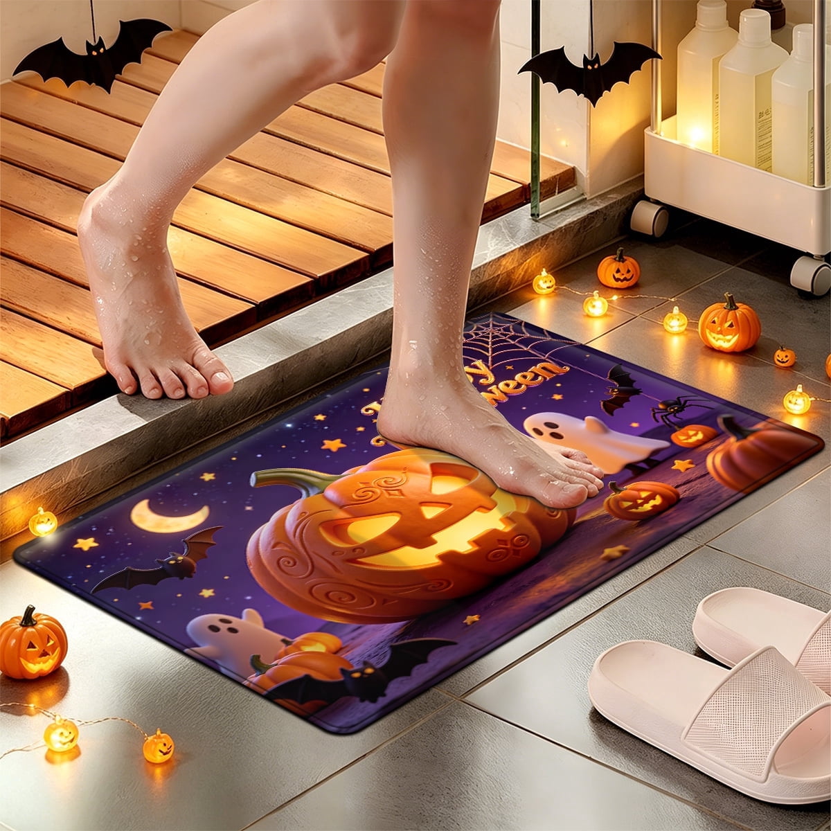 YIMEIS Halloween Pumpkin Lantern 3Pcs Flannel Mat & Kitchen Rugs Set,16''×24'' 20''×30'' 17''×47'' Inches,Soft Non-slip for Home Bathroom