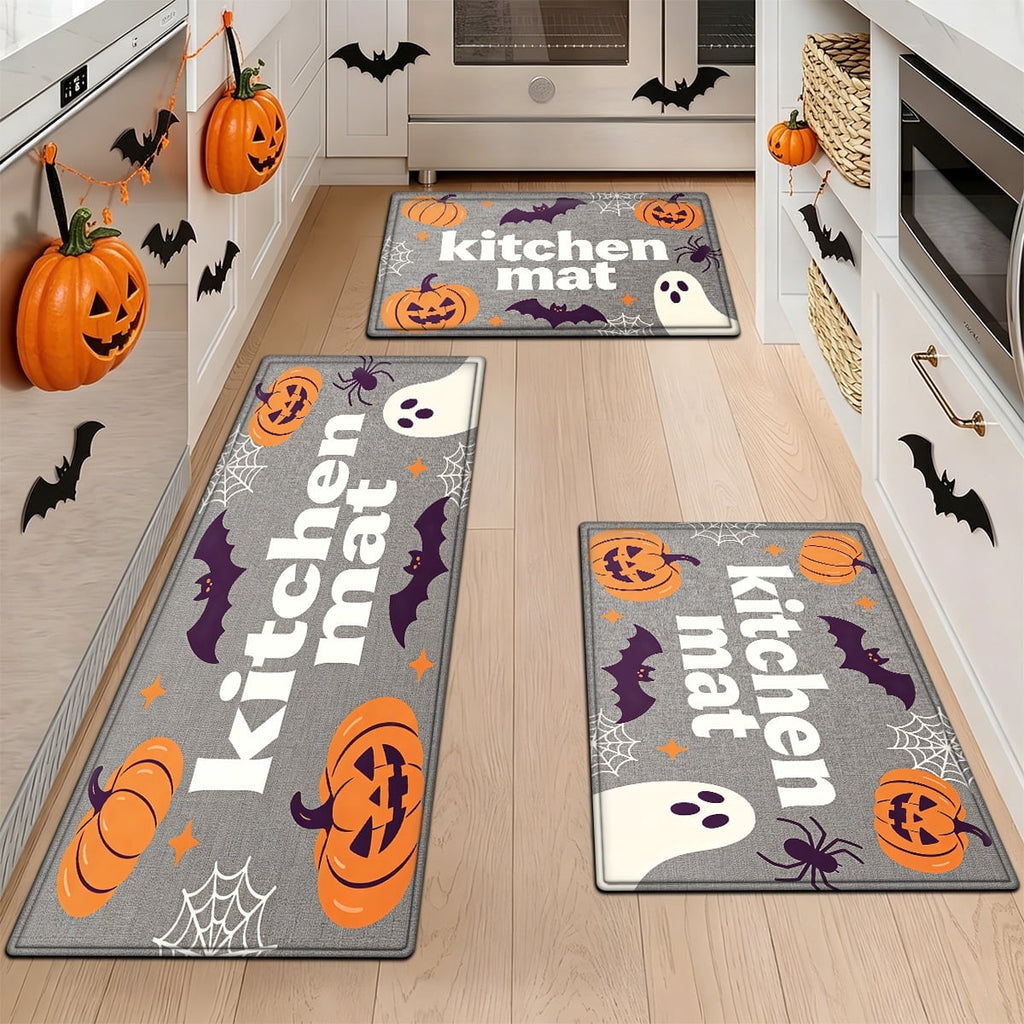 YIMEIS Halloween Pumpkin Lanterns 3Pcs Flannel Mat and Kitchen Rugs Set,Soft Non-slip,Perfect for Home Bathroom