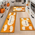 YIMEIS Halloween White Pumpkin Multi-purpose 3-Piece Flannel Mat and Kitchen Rugs,Soft Non-slip for Home Bedroom Bathroom