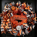 Yastouay 20" Halloween Wreath for Front Door Orange Black Mesh Wreath with Pumpkins "Happy Halloween" Fall Harvest Decor for Party