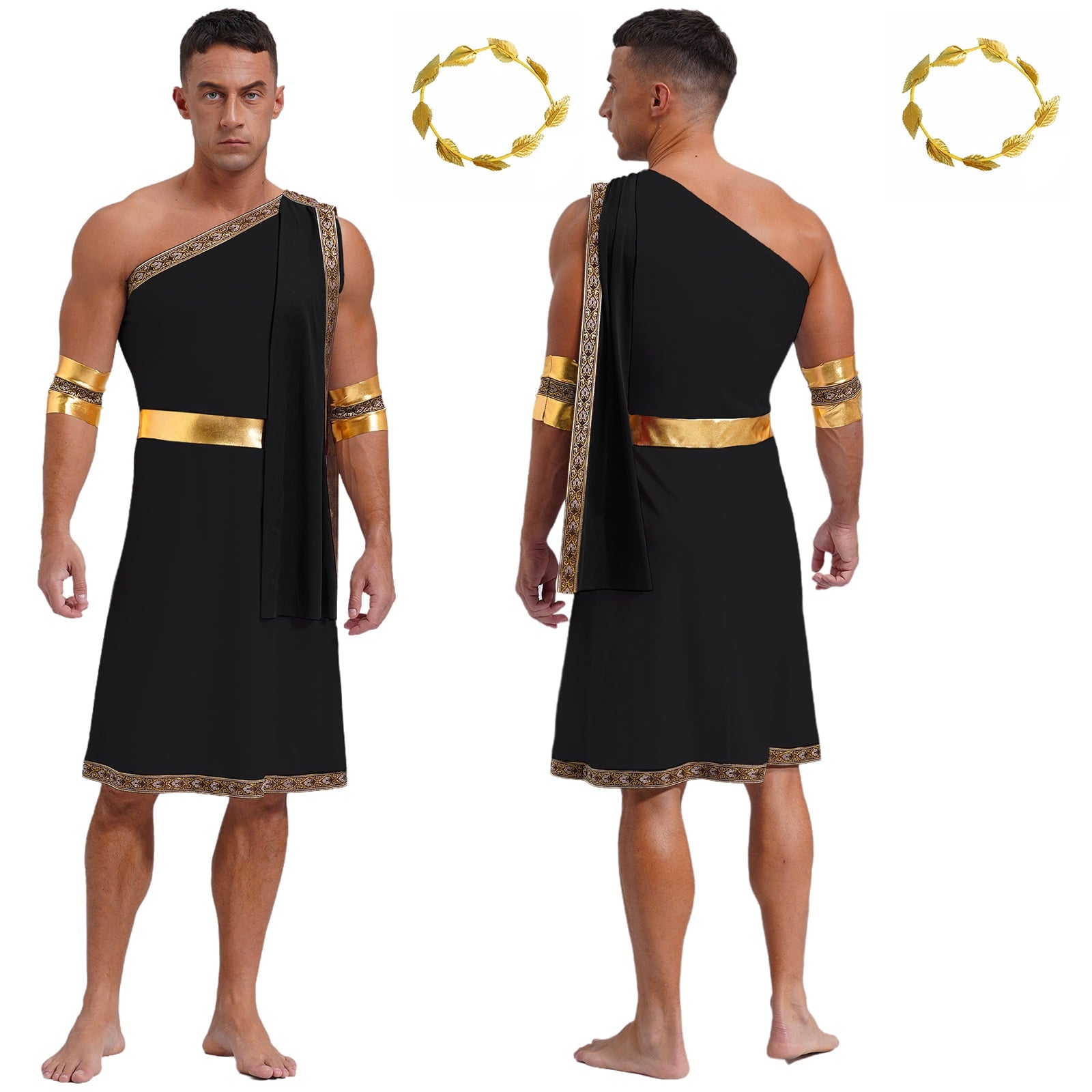 YiZYiF Mens Halloween Ancient Greek Cosplay Costume Roman Toga Caesar Party Fancy Dress Up Set Black S
