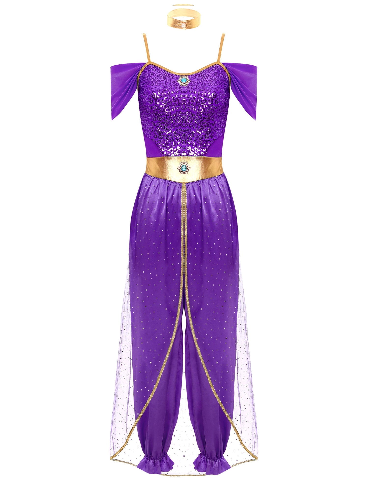 YiZYiF Women's Arabian Princess Dance Costume Halloween Party Fancy Dress Shiny Belly Dance Jumpsuit Turquoise B 4XL