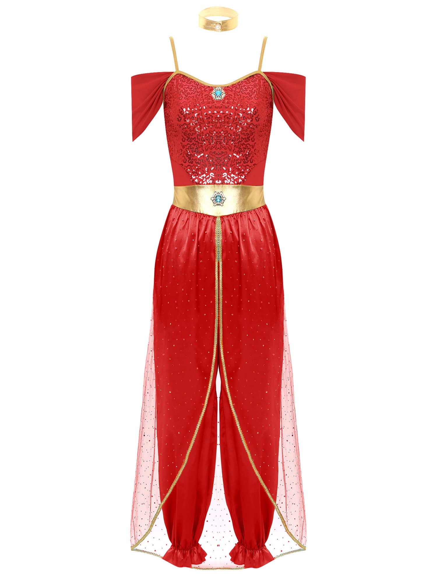 YiZYiF Women's Arabian Princess Dance Costume Halloween Party Fancy Dress Shiny Belly Dance Jumpsuit Turquoise B 4XL