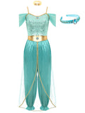 YiZYiF Women's Arabian Princess Dance Costume Halloween Party Fancy Dress Shiny Belly Dance Jumpsuit Turquoise B 4XL