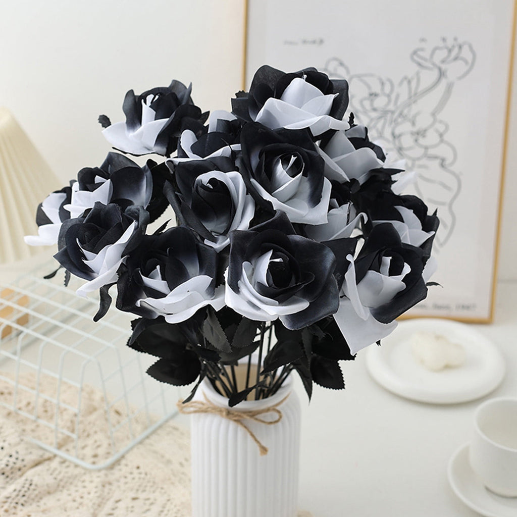 Yika Artificial Flower Black Rose Artificial Silk Flower Artificial Rose Suitable For Halloween Family Wedding Party Decoration