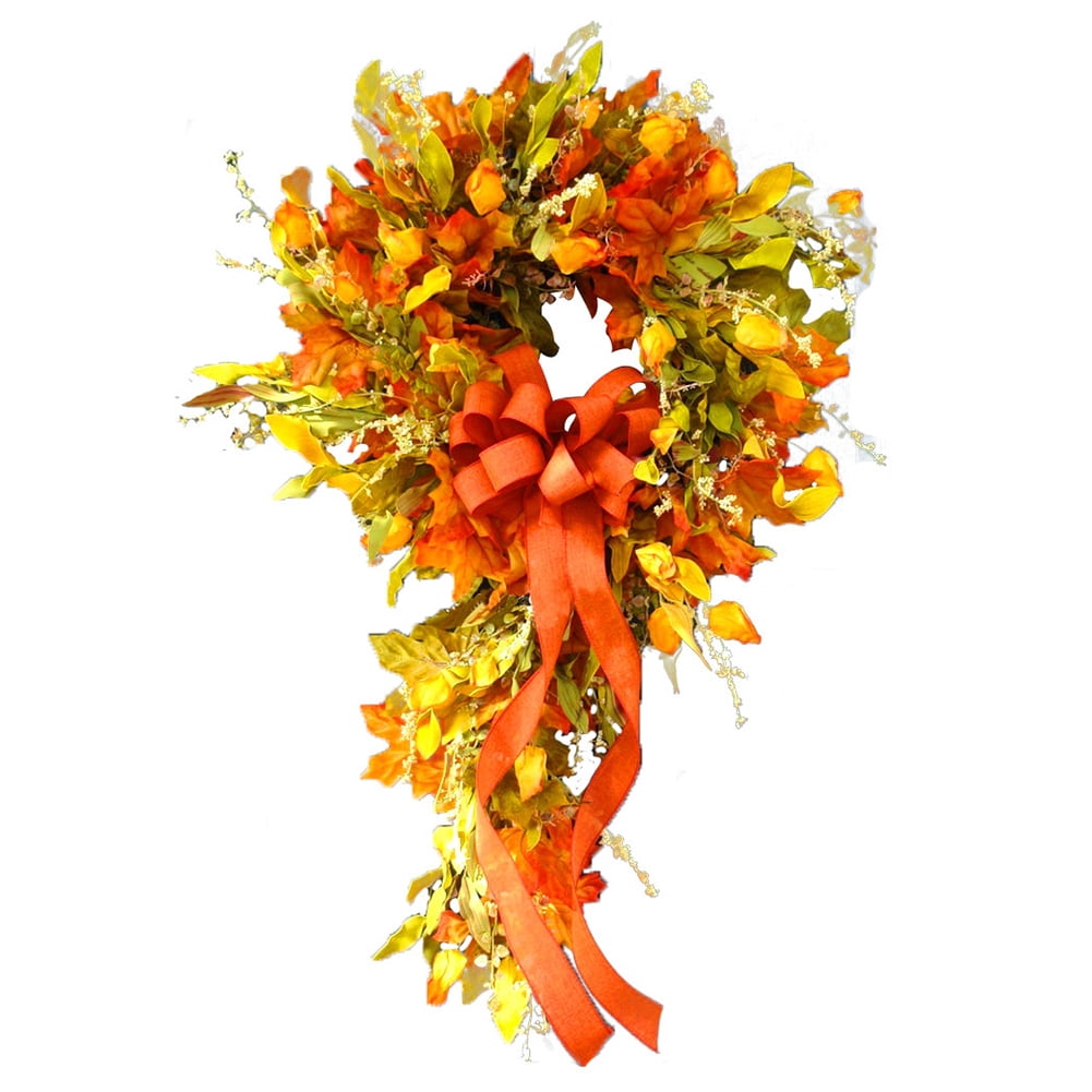 Yucurem 23.62" Fall Wreaths for Front Door, Artificial Maple Leaves Wreath for Christmas Halloween Thanksgiving Harvest Farmhouse Porch Decor