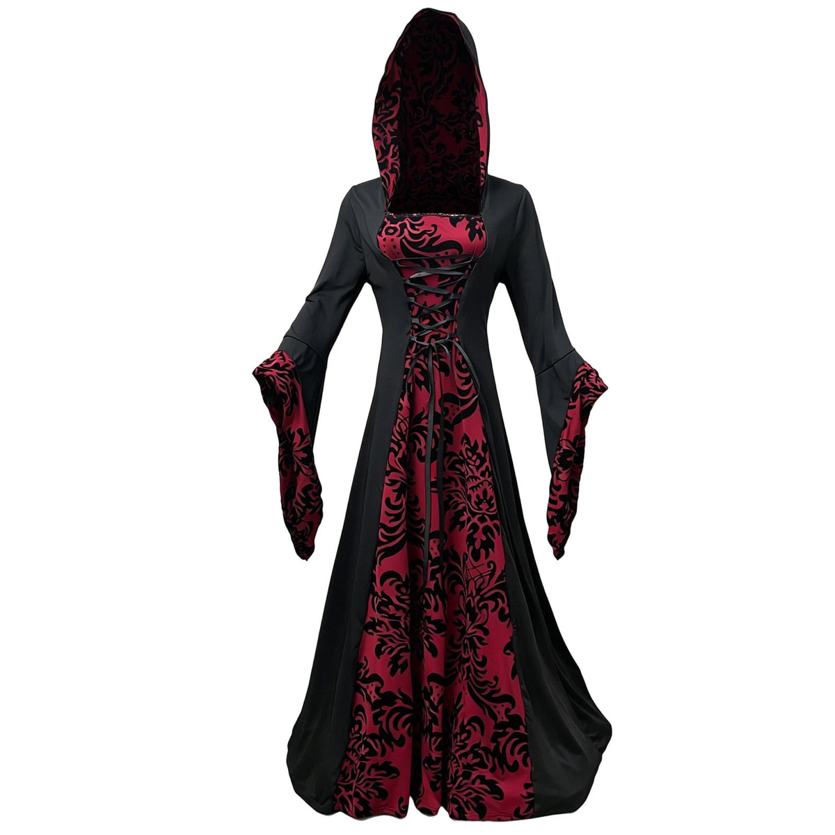 ZGRBOU Womens Vampire Witch Dress Halloween Cosplay Costumes Masquerade Hooded Gown Dress Medieval Gothic Dress Plus Size