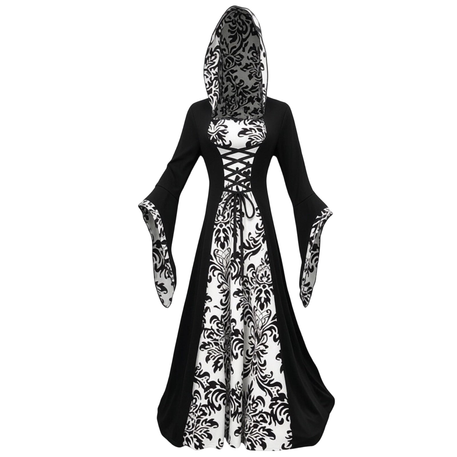 ZGRBOU Womens Vampire Witch Dress Halloween Cosplay Costumes Masquerade Hooded Gown Dress Medieval Gothic Dress Plus Size