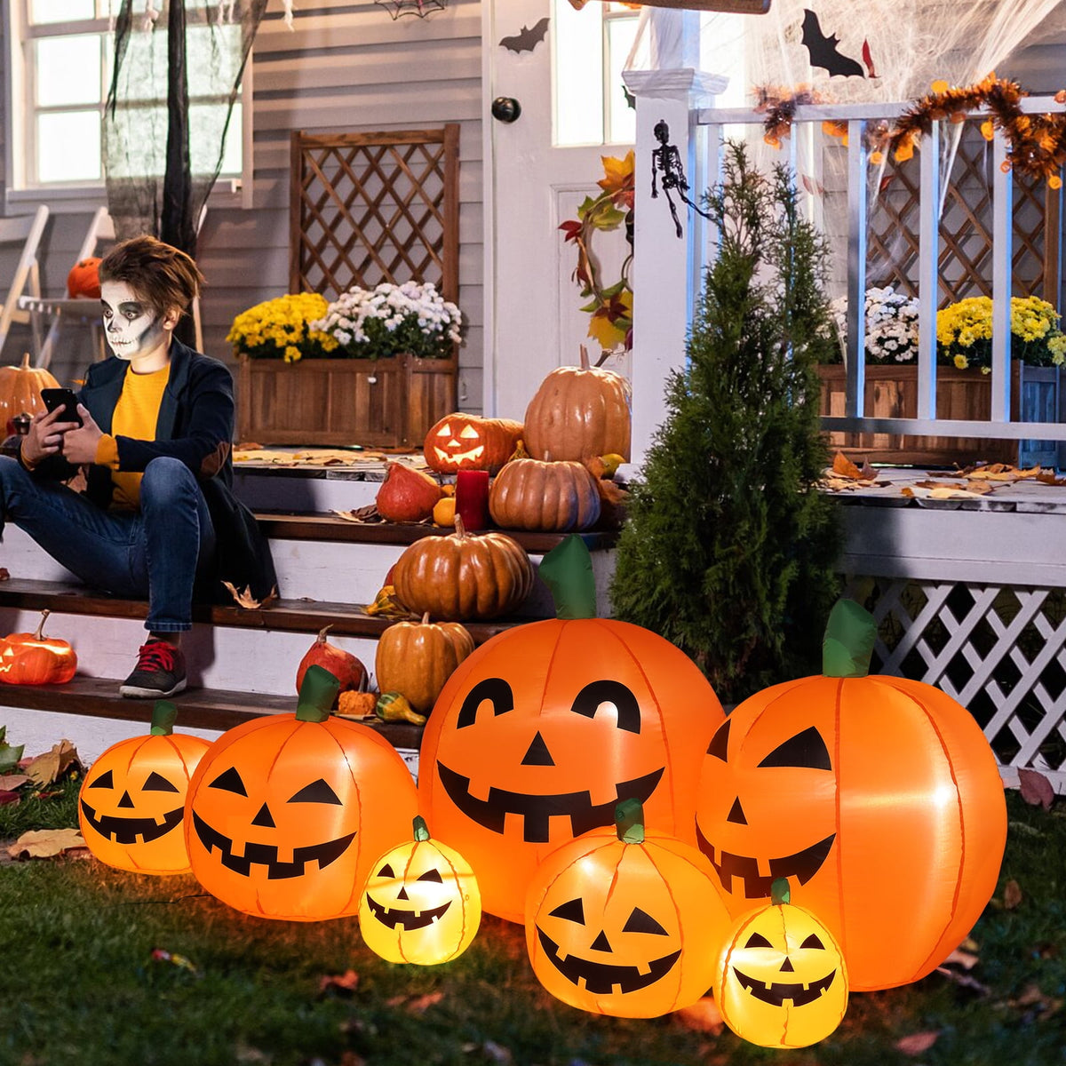 Zimtown 7 FT Halloween Inflatables Pumpkin, Halloween Decoration 7 Blow up Pumpkins w/ Build-in LEDs for Halloween Party