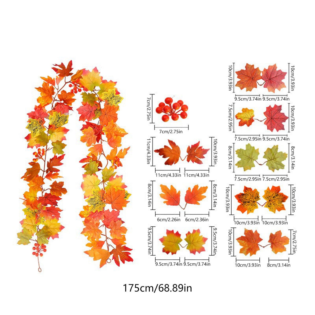 WKSCLPAI Halloween Maple Leaf Garland, Fall Vine Wreaths for Autumn Festivities Decor,Seasonal Garlands for Home,Halloween & Fall Decorations