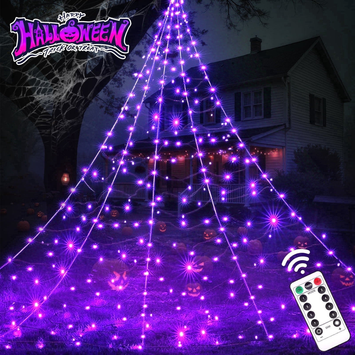 Scidweet Halloween Decorations Outdoor, 500 LED Halloween Giant Spider Web Lights for Garden Yard Porch Home Decor, Purple Orange