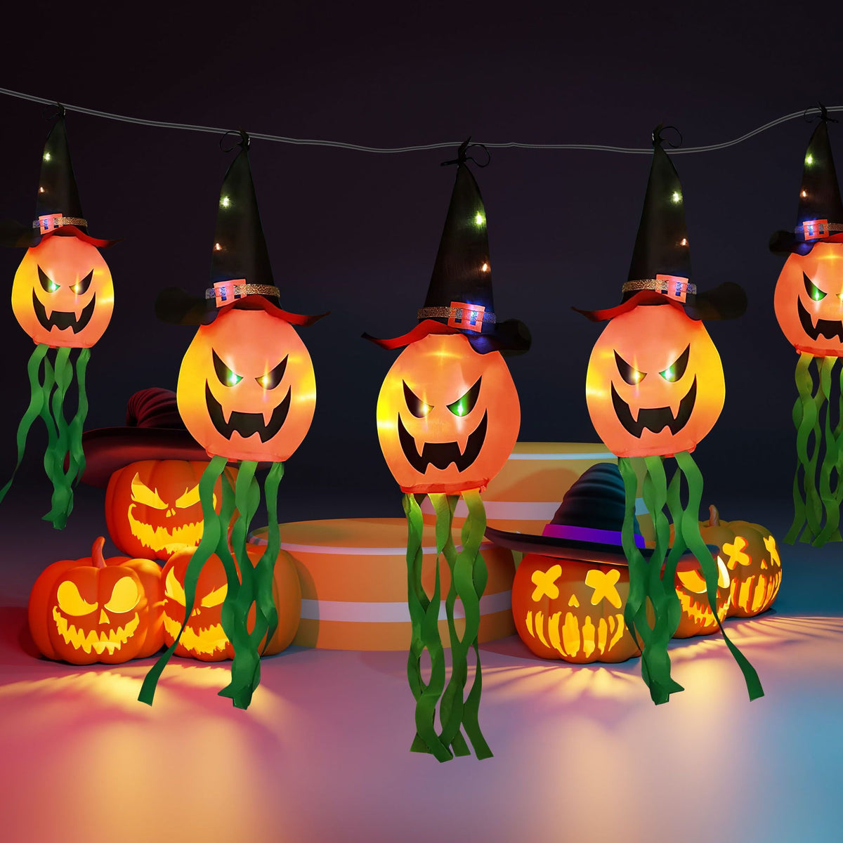 Deago Halloween Lights 9.8ft Battery Operated Ghost Witch Hat 5 LED String Lights Halloween Decoration for Indoor Outdoor Home Party Halloween Decor, White